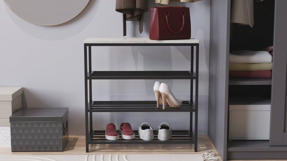 Полиця для взуття Слайм 3 Ferrum-decor 635x630x260 Чорний метал ДСП Бетон 16 мм (FRD-106838)