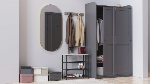 Полиця для взуття Слайм 3 Ferrum-decor 635x630x260 Чорний метал ДСП Бетон 16 мм (FRD-106838)