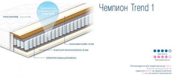 Матрац пружинний Чемпіон Trend 1 90х180х21 см