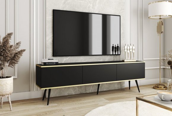 Тумба під телевізор Perfect Home Оро / Oro 3-дверна з чорними ніжками RTV175 Чорний (PFH-091339)