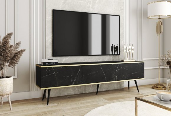 Тумба під телевізор Perfect Home Оро / Oro 3-дверна з чорними ніжками RTV175 Чорний мармур роял (PFH-091340) Тумба під телевізор Perfect Home Оро / Oro 3-дверна з чорними ніжками RTV175 Чорний мармур роял (PFH-091340)