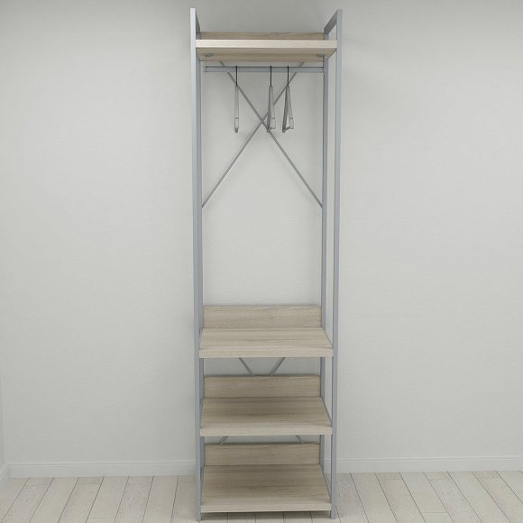 Шафа Гардероб Уні секція 3 серії Конект Ferrum-decor 220x60x50см Сірий метал ДСП Дуб Сонома 32 мм (FRD-104529)