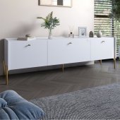 Тумба під телевізор на 3 шухляди LION Wood з золотими ніжками 160х65х40 см Німфея Альба (білий) (LION-042997) Тумба під телевізор на 3 шухляди LION Wood з золотими ніжками 160х65х40 см Німфея Альба (білий) (LION-042997)