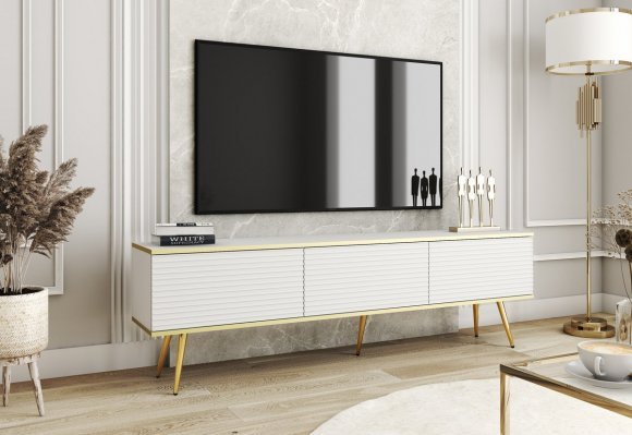 Тумба під телевізор Perfect Home Оро / Oro 3-дверна з золотими ніжками RTV175 MDF Білий (PFH-091341) Тумба під телевізор Perfect Home Оро / Oro 3-дверна з золотими ніжками RTV175 MDF Білий (PFH-091341)