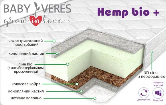 Матрац Baby Veres Hemp Bio+ 120х200х18 см 52.333.12