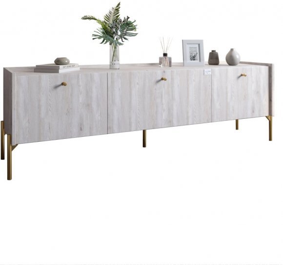 Тумба під телевізор на 3 шухляди LION Wood з золотими ніжками 160х65х40 см Самоа Димчастий (LION-042999)