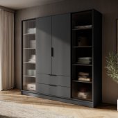 Гардеробна / шафа для одягу Perfect Home Келлі / Kelly 4DRD 4-дверна з боковими прозорими дверцятами Графіт (PFH-091888)