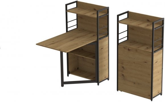 Стіл книжка з етажеркою Практик 1 Ferrum-decor 1200x640x990 Чорний метал ДСП Дуб Артизан 16 мм (FRD-104616)