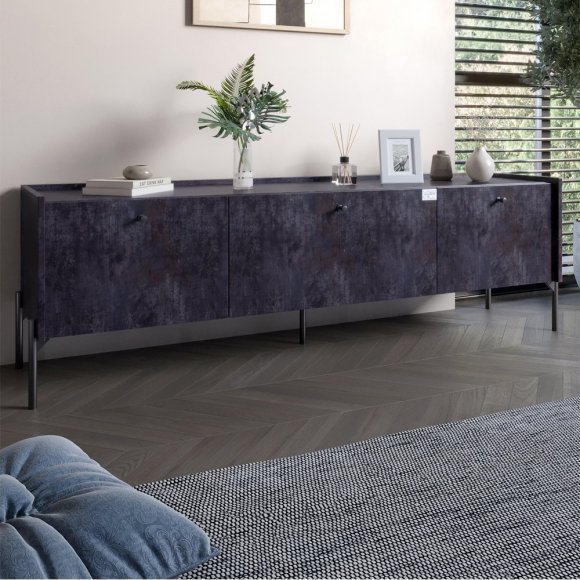 Тумба під телевізор на 3 шухляди LION Wood з чорними ніжками 160х65х40 см Бетон темний (LION-043095) Тумба під телевізор на 3 шухляди LION Wood з чорними ніжками 160х65х40 см Бетон темний (LION-043095)