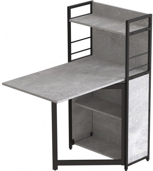 Стіл книжка з етажеркою Практик 1 Ferrum-decor 1200x640x990 Чорний метал ДСП Бетон 16 мм (FRD-104617)