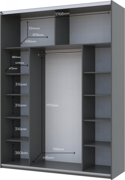 Шафа-купе двохдверна Doros G-Caiser 180х60х240 см Графіт/1 Біле Скло (DRS-011036) Шафа-купе двохдверна Doros G-Caiser 180х60х240 см Графіт/1 Біле Скло (DRS-011036)