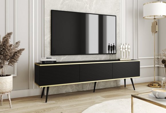 Тумба під телевізор Perfect Home Оро / Oro 3-дверна з чорними ніжками RTV175 MDF Чорний (PFH-091346) Тумба під телевізор Perfect Home Оро / Oro 3-дверна з чорними ніжками RTV175 MDF Чорний (PFH-091346)