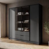 Гардеробна / шафа для одягу Perfect Home Келлі / Kelly 4DRM 4-дверна з центральними прозорими дверцятами та додатковими полицями Графіт (PFH-091896)