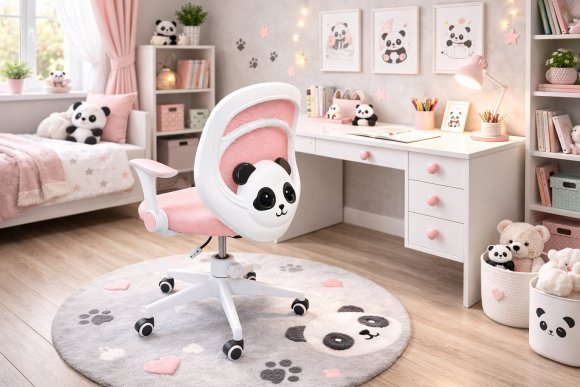 Крісло обертове дитяче з підставкою для ніг PERFECT KIDS PANDA PINK Perfect Home Рожевий (PFH-092111)