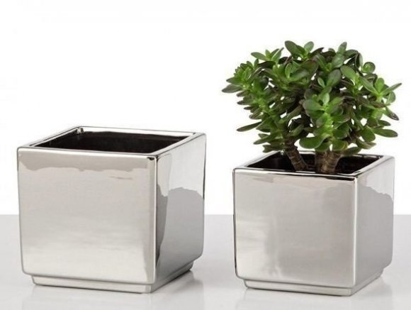 Кашпо для квітів Mirror Silver кераміка 18 дзеркальний куб 58687