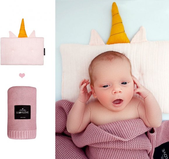 Подушка-єдиноріг муслінова 20x30 см Powder Pink lullalove-7521