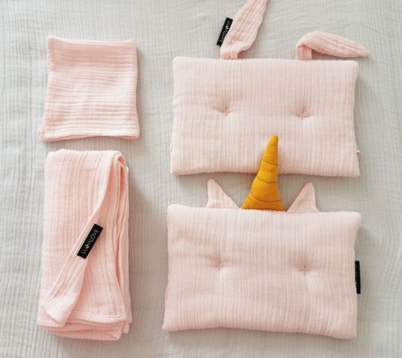 Подушка-єдиноріг муслінова 20x30 см Powder Pink lullalove-7521