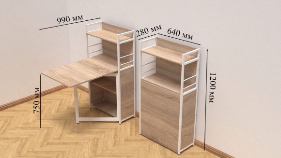 Стіл книжка з етажеркою Практик 1 Ferrum-decor 1200x640x990 Білий метал ДСП Дуб Сонома 16 мм (FRD-104621) Стіл книжка з етажеркою Практик 1 Ferrum-decor 1200x640x990 Білий метал ДСП Дуб Сонома 16 мм (FRD-104621)