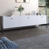 Тумба під телевізор на 3 шухляди LION Wood з чорними ніжками 160х65х40 см Німфея Альба (білий) (LION-043102) Тумба під телевізор на 3 шухляди LION Wood з чорними ніжками 160х65х40 см Німфея Альба (білий) (LION-043102)