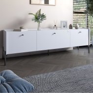 Тумба під телевізор на 3 шухляди LION Wood з чорними ніжками 160х65х40 см Німфея Альба (білий) (LION-043102) Тумба під телевізор на 3 шухляди LION Wood з чорними ніжками 160х65х40 см Німфея Альба (білий) (LION-043102)