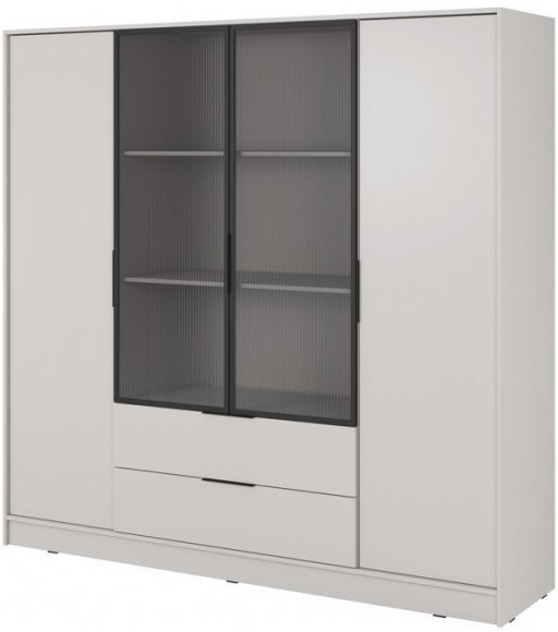 Гардеробна / шафа для одягу Perfect Home Келлі / Kelly 4DRM 4-дверна з центральними прозорими дверцятами та додатковими полицями Кашемір (PFH-091898) Гардеробна / шафа для одягу Perfect Home Келлі / Kelly 4DRM 4-дверна з центральними прозорими дверцятами та додатковими полицями Кашемір (PFH-091898)