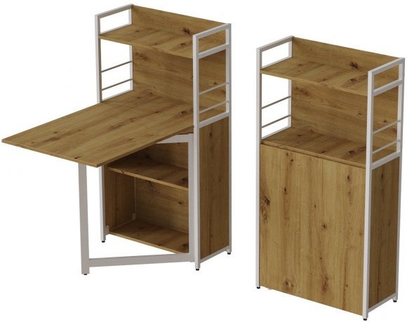 Стіл книжка з етажеркою Практик 1 Ferrum-decor 1200x640x990 Білий метал ДСП Дуб Артизан 16 мм (FRD-104623) Стіл книжка з етажеркою Практик 1 Ferrum-decor 1200x640x990 Білий метал ДСП Дуб Артизан 16 мм (FRD-104623)