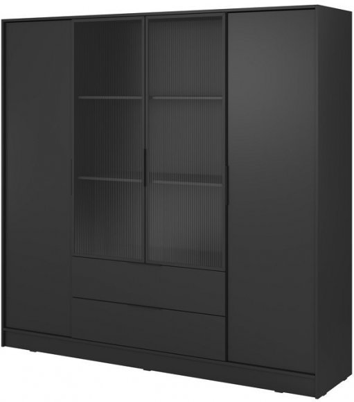 Гардеробна / шафа для одягу Perfect Home Келлі / Kelly 4DRM 4-дверна з центральними прозорими дверцятами та додатковими полицями Чорний (PFH-091899) Гардеробна / шафа для одягу Perfect Home Келлі / Kelly 4DRM 4-дверна з центральними прозорими дверцятами та додатковими полицями Чорний (PFH-091899)