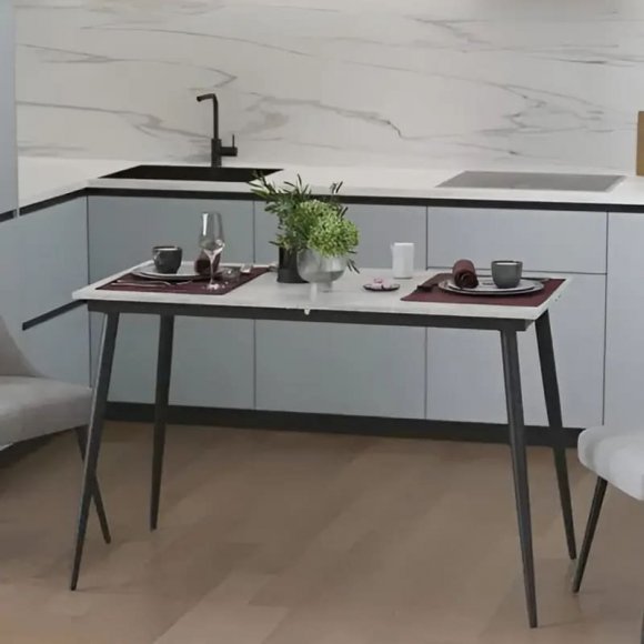 Стіл кухонний розкладний Данді на конусних ногах Ferrum-decor 75x120 160)x70 Чорний метал ДСП Бетон 16 мм (FRD-106777)