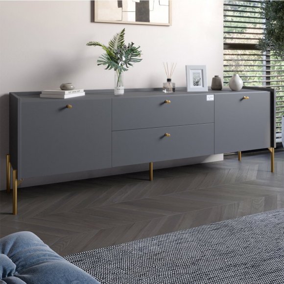 Тумба під телевізор з шухлядами LION Wood з золотими ніжками 160х65х40 см Антрацит (LION-043106)