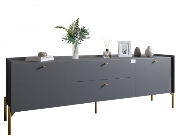 Тумба під телевізор з шухлядами LION Wood з золотими ніжками 160х65х40 см Антрацит (LION-043106)