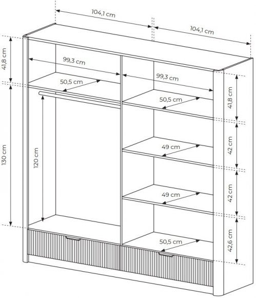 Шафа для одягу Perfect Home Ланте / Lante 4-дверна з дзеркалом і золотими ручками 4D2S/213 Беж (PFH-091124)