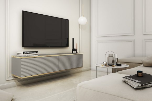 Тумба під телевізор навісна Perfect Home Оро / Oro 2-дверна RTV135 MDF Сірий (PFH-091357)