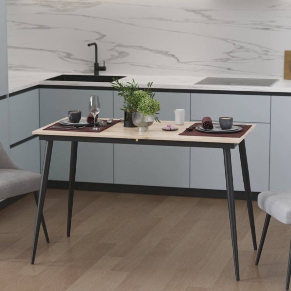 Стіл кухонний розкладний Данді на конусних ногах Ferrum-decor 75x120 160)x70 Чорний метал ДСП Дуб Сан-Марино 16 мм (FRD-106782)