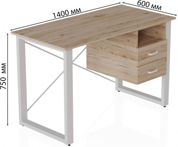 Письмовий стіл із ящиками Ferrum-decor Оскар 750x1400x600 метал Білий ДСП Дуб Сан-Марино 16 мм (FRD-103242)