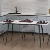 Стіл кухонний розкладний Данді на конусних ногах Ferrum-decor 75x120 160)x70 Чорний метал ДСП Білий 16 мм (FRD-106783)