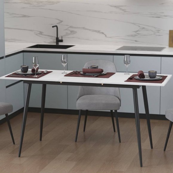Стіл кухонний розкладний Данді на конусних ногах Ferrum-decor 75x120 160)x70 Чорний метал ДСП Білий 16 мм (FRD-106783) Стіл кухонний розкладний Данді на конусних ногах Ferrum-decor 75x120 160)x70 Чорний метал ДСП Білий 16 мм (FRD-106783)
