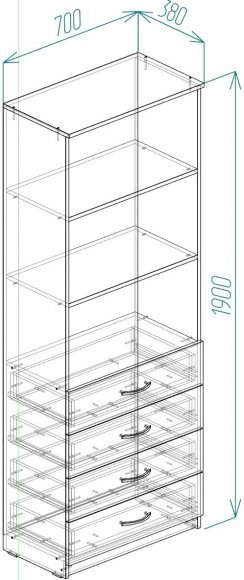 Шафа Анжело Ferrum-decor на 3 полиці з 4 ящики 1900x700x380 ДСП Дуб Сонома 16 мм (FRD-105022)