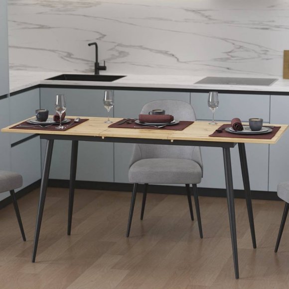 Стіл кухонний розкладний Данді на конусних ногах Ferrum-decor 75x120 160)x70 Чорний метал ДСП Дуб Артизан 16 мм (FRD-106784)