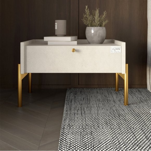 Тумба приліжкова LION Wood з однією шухлядою Бетон style (золоті ножки) (LION-041308) Тумба приліжкова LION Wood з однією шухлядою Бетон style (золоті ножки) (LION-041308)