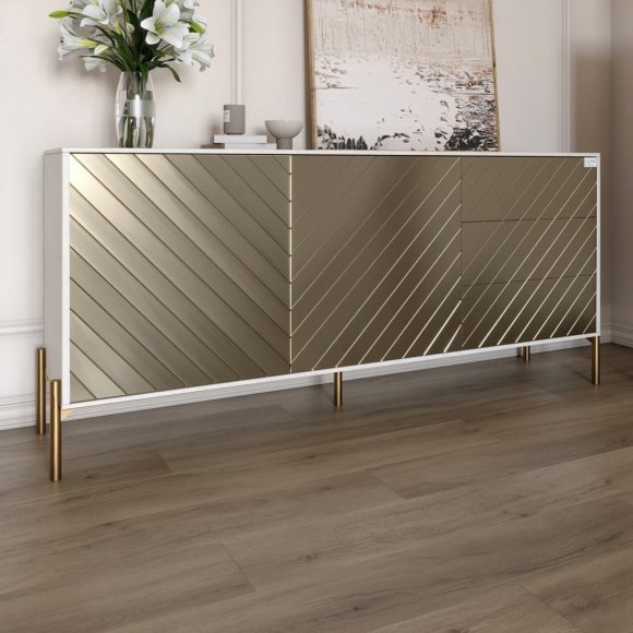 Комод з золотими металевими ніжками LION Амарант 168x40x76,5 см Бетон Style/Перламутровий металік (LION-041972)