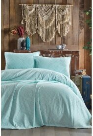 Покривало з наволочками піке жакард Square mint ментоловий 220х240 см