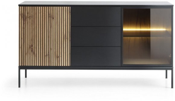 Комод з підсвіткою Perfect Home Сенто / Sento KSZ154 2-дверний з 3 шухлядами Чорний/дуб вотан (PFH-091487) Комод з підсвіткою Perfect Home Сенто / Sento KSZ154 2-дверний з 3 шухлядами Чорний/дуб вотан (PFH-091487)