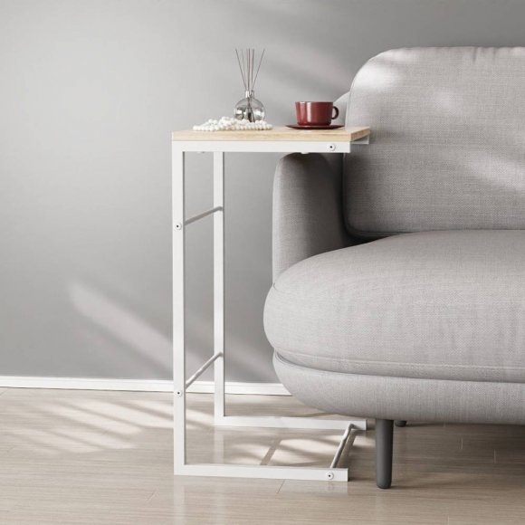 Столик приставний Террі Ferrum-decor 650x440x330 Білий метал ДСП Дуб Сан-Марино 16 мм (FRD-104656)
