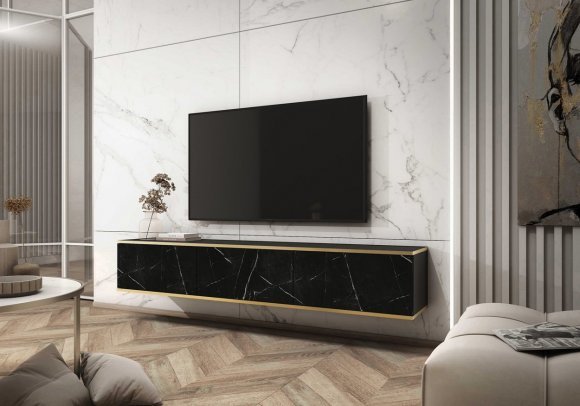 Тумба під телевізор навісна Perfect Home Оро / Oro 3-дверна RTV175 Чорний мармур роял (PFH-091363)