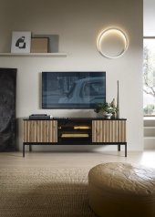 Тумба під ТВ з підсвіткою Perfect Home Сенто / Sento RTV154 3-дверна Чорний/дуб вотан (PFH-091485)
