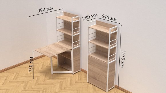 Стіл книжка з етажеркою Практик 2 Ferrum-decor 1555x640x990 Білий метал ДСП Дуб Сонома 16мм (FRD-104635)