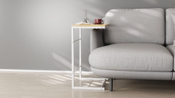 Столик приставний Террі Ferrum-decor 650x440x330 Білий метал ДСП Дуб Артизан 16 мм (FRD-104660)