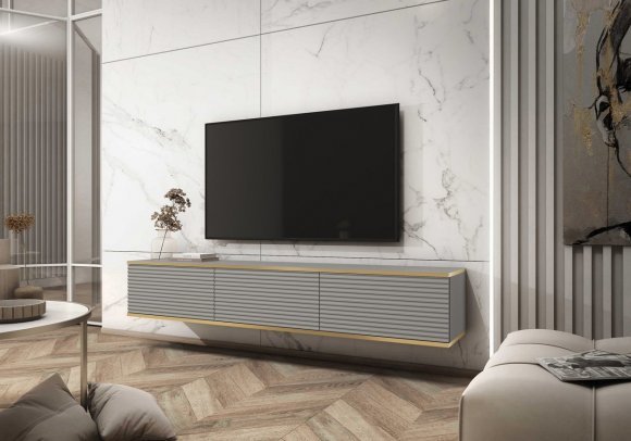 Тумба під телевізор навісна Perfect Home Оро / Oro 3-дверна RTV175 MDF Сірий (PFH-091365)