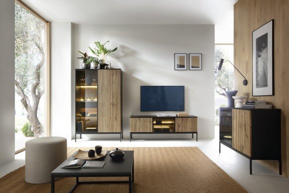 Комод з підсвіткою Perfect Home Сенто / Sento K154 3-дверний Чорний/дуб вотан (PFH-091488)