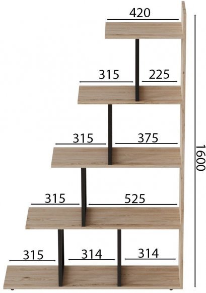Етажерка Ferrum-decor Стелла 1600x1020x300 Чорний метал ДСП Дуб Сан-Марино (FRD-103464)